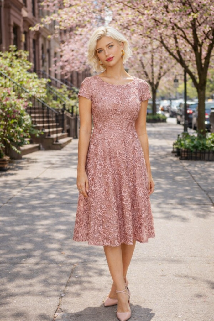 Pink lace dress city